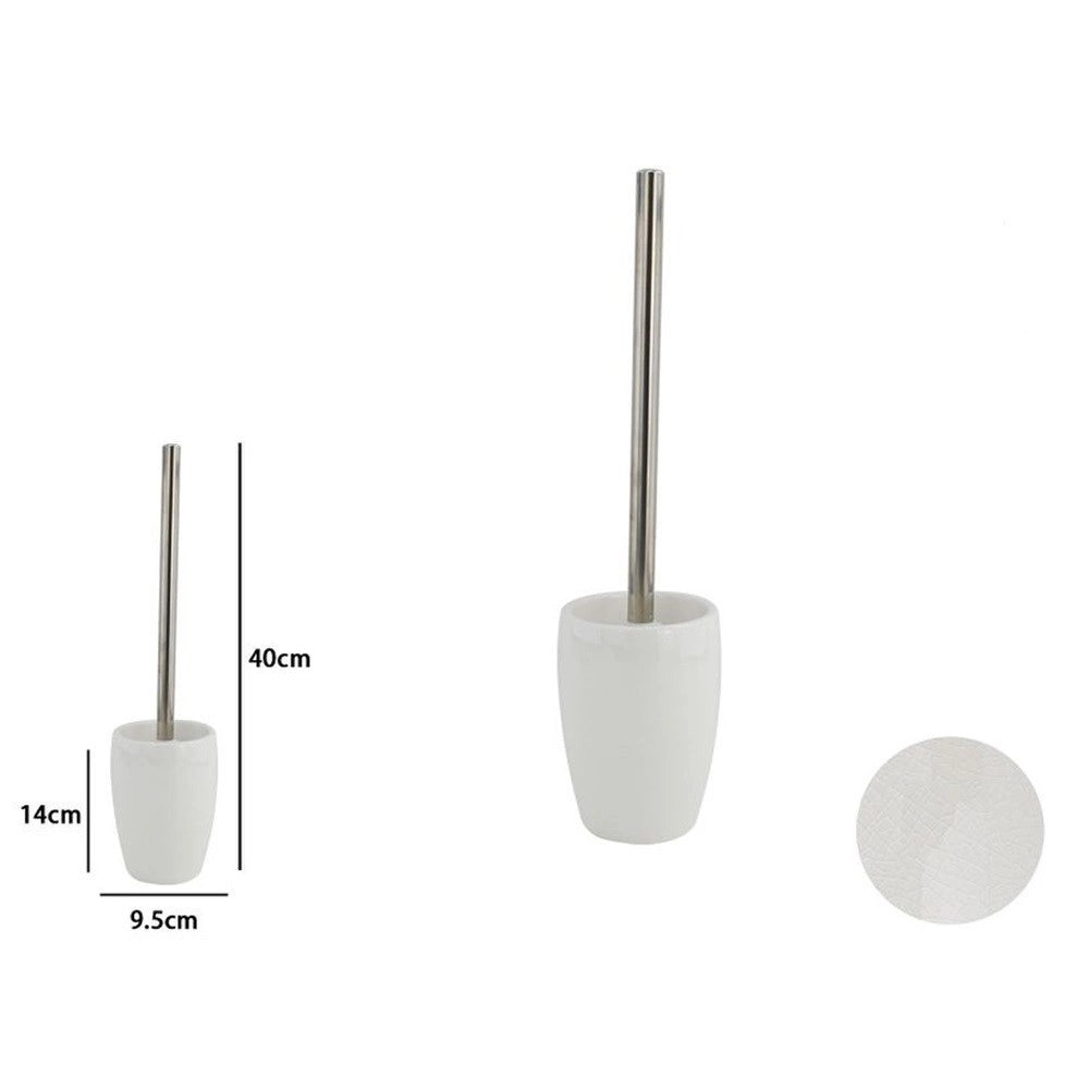 Trade Shop - Porta Scopino Bianco Pelle Con Scopettino Wc Accessorio Arredo Bagno Elegante 87789 -