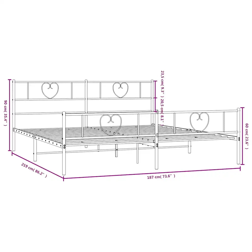 Giroletto con Testiera e Pediera Metallo Nero 183x213 cm 355486