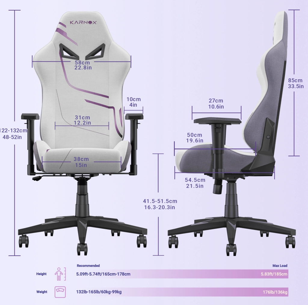 Sedia gaming ergonomica in tessuto bianca e viola