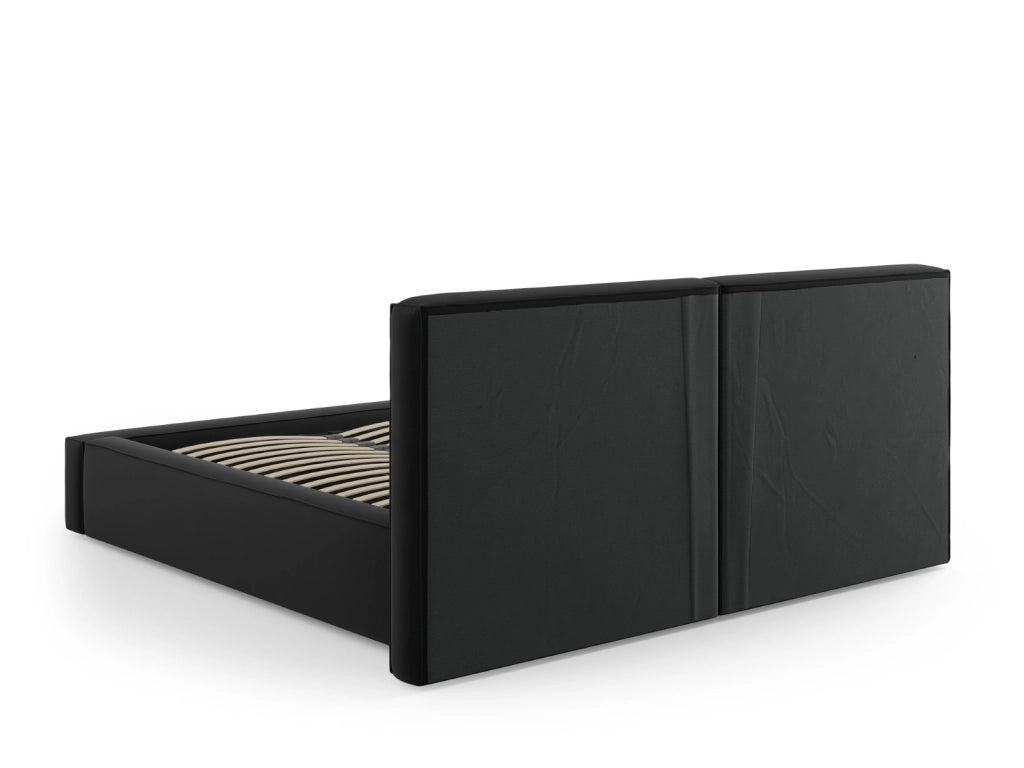 Cosmopolitan Design - Letto a cassettone con testiera doppia "Arendal" 180x200cm in velluto nero 