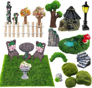 Accessori per casa di bambole, 21 pezzi, decorazione esterna, giardino zen, accessori per giardino, decorazioni per giardino miniature, adatti per decorazione DIY, giardino dei sogni