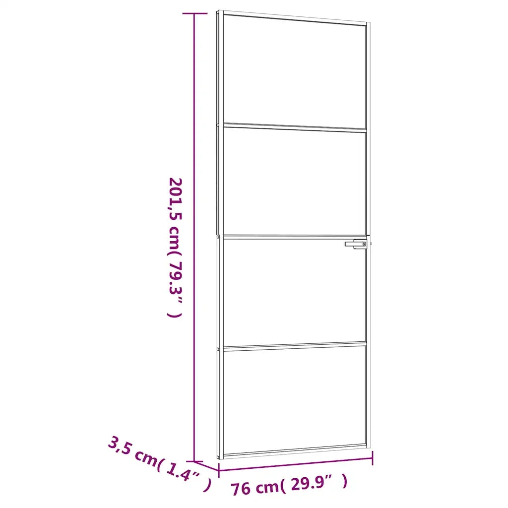 Porta Interna Nera 76x201,5cm Vetro Temperato Alluminio Sottile 153658
