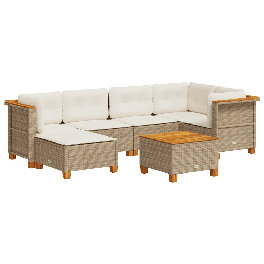 Set Divani da Giardino 7 pz con Cuscini Beige in Polyrattan 3261919