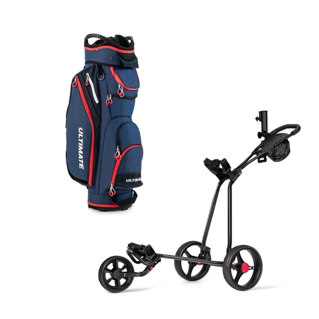 Carrello da golf in ferro pieghevole e borsa da golf leggera e di grande capacit¨¤, Carrello da golf e borsa da golf portatile