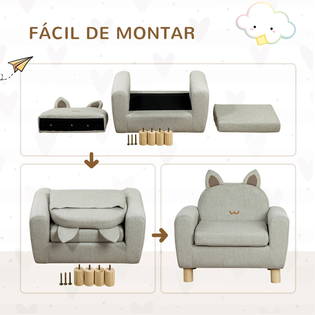 Poltrona Bambini Mini Sof¨¢ con Sedile Imbottito Braccioli ¨C Xylo ¨C Marrone 61x42x53 cm