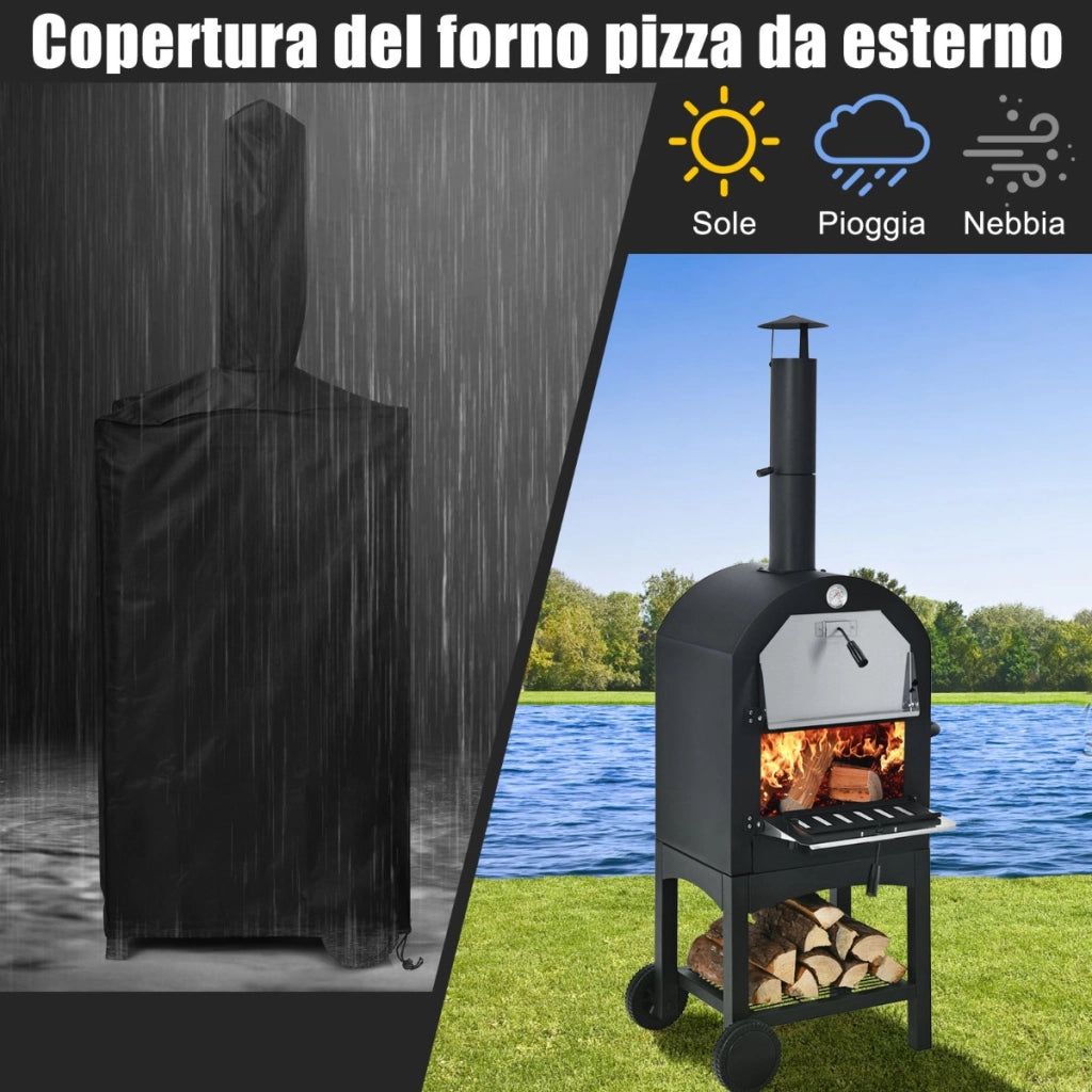 Forno riscaldato a legna con piastra per pizza portatile da esterno, Fornello da campeggio per pizza Nero-Riscaldatori da esterno