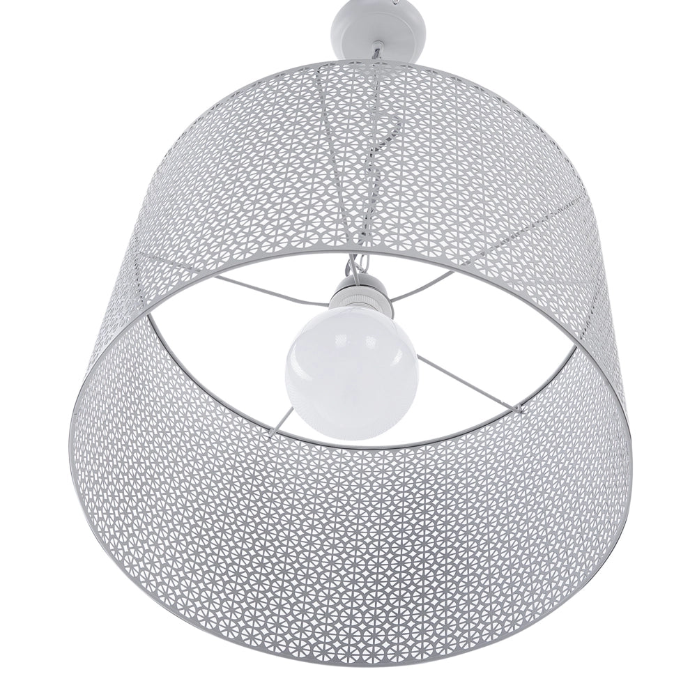 Lampada a Sospensione a Sospensione a Forma di Tamburo in Metallo Grigio con Paralume Tondo Cilindrico Novità Moderna