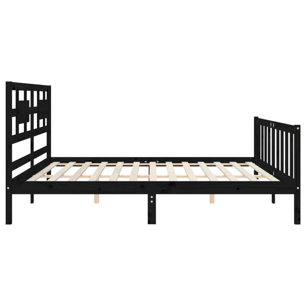Giroletto con Testiera Nero 200x200 cm in Legno Massello 3192580
