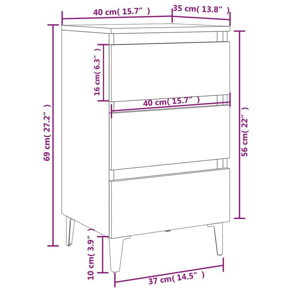 Bedside Table With Metal Legs White 40x35x69 Cm
