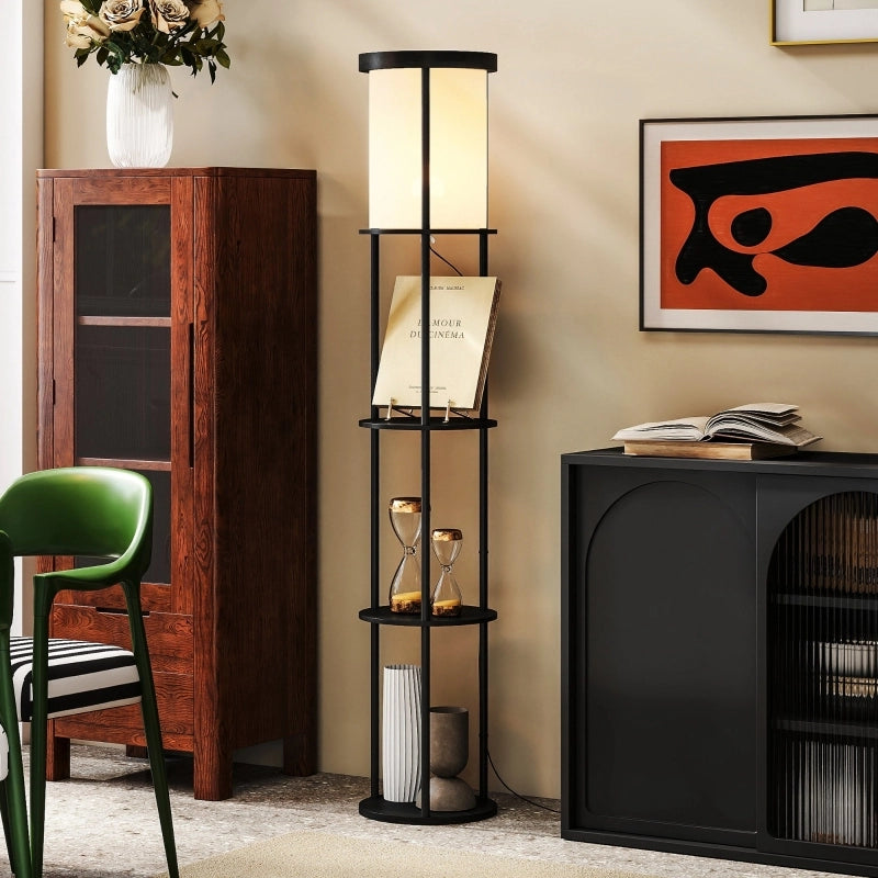 Lampada da terra con 3 ripiani, design rotondo, telecomando, interruttore a pedale, temperatura luce regolabile, per soggiorno, nera