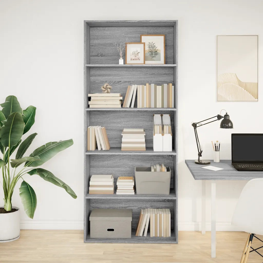Libreria-Scaffale per Libri-Mobile di Stoccaggio Grigio Sonoma 80x30x189 cm in Legno Multistrato