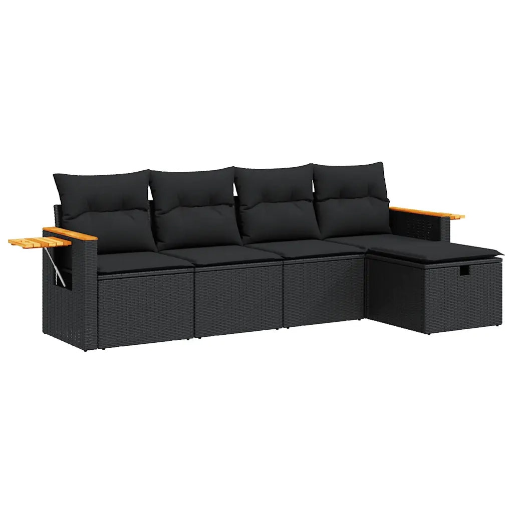 vidaXL Set Divani da Giardino 5 pz con Cuscini in Polyrattan Nero
