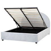 Letto contenitore matrimoniale in tessuto di ciniglia imbottito tessuto azzurro retrò minimalista 140 x 200