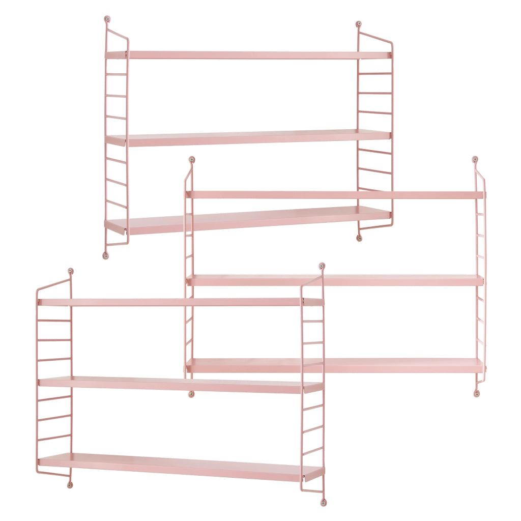 Set di 3 Scaffali da Parete Strängnäs a 3 Ripiani Regolabili  50 x 60 x 15 cm Acciaio Rosa [en.casa]