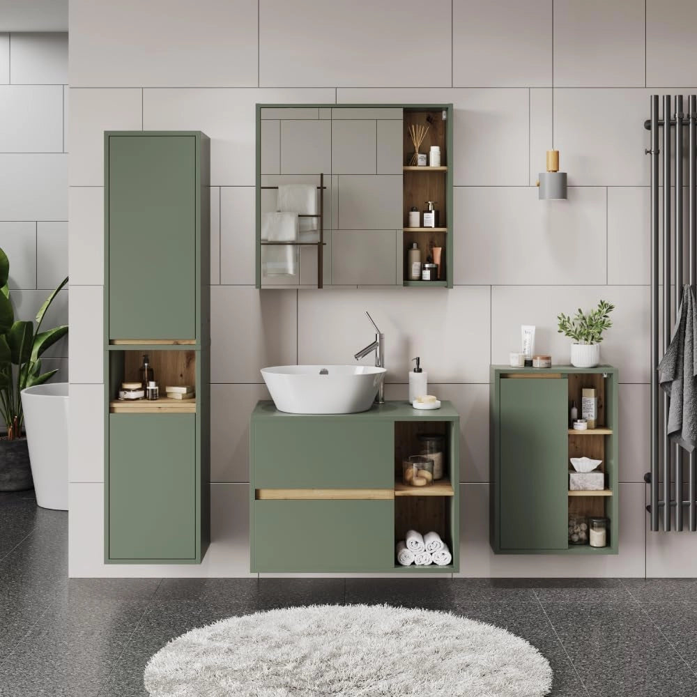 Mobiletto per lavabo Viola, Verde/Artigianale, 80 x 60 cm con 2 cassetti