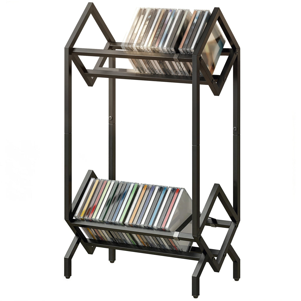Porta CD 50, Porta Vinili 2 Livelli Metallo per DVD, Libri, Album, Nero