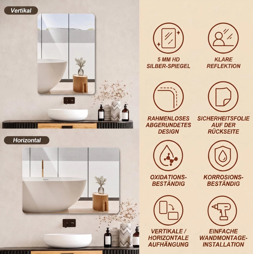 Specchio bagno senza cornice 90 × 70 cm, argento