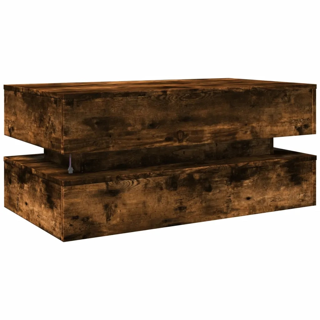 Tavolino da Soggiorno con Luci LED Rovere Fumo 90x50x40 cm 839865