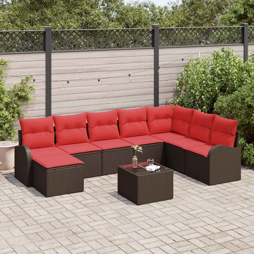 Set Divano da Giardino 9 pcs Marrone Rattan in Polipropilene 3346174