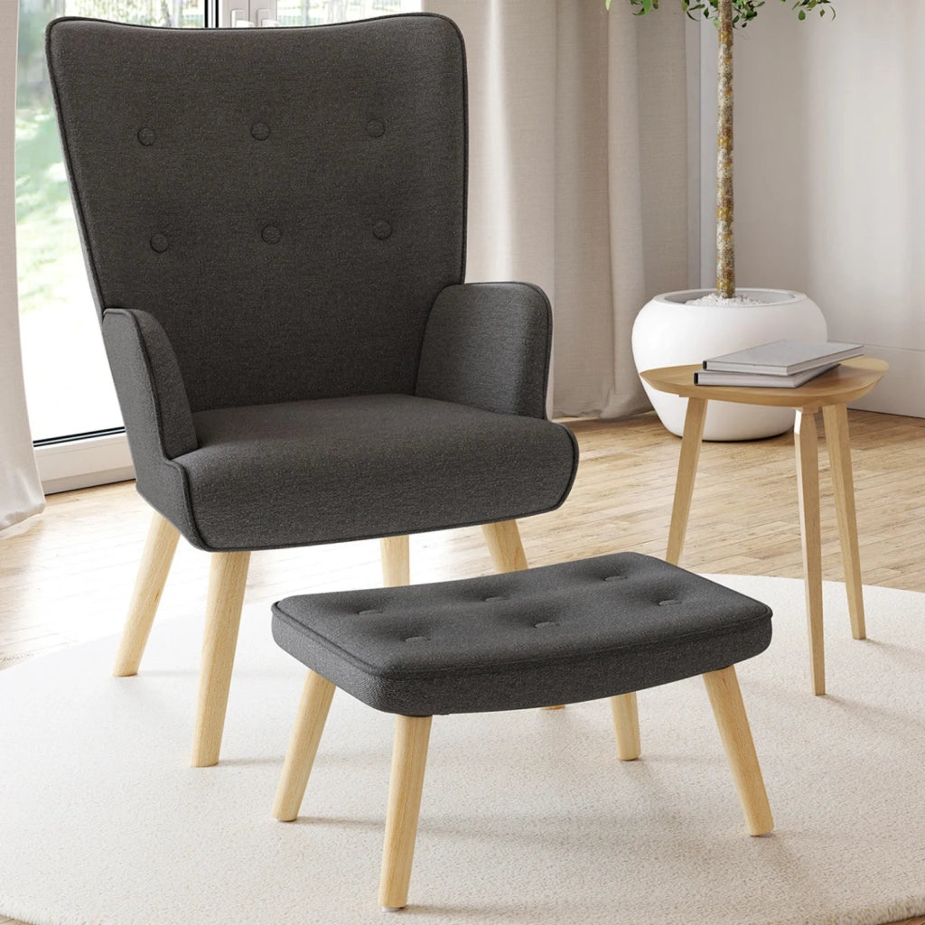 IDMarket - Poltrona scandinava IVAR con poggiapiedi in grigio antracite