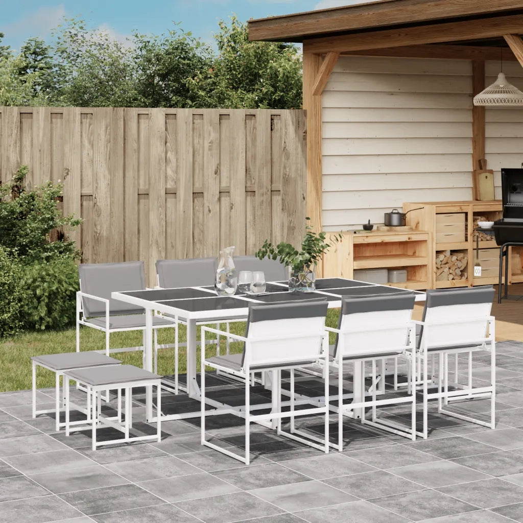 Set da Pranzo da Giardino 11 pz con Cuscini Bianco in Textilene 3295099