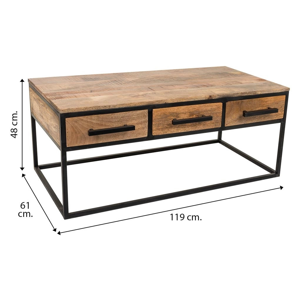 Tavolino in legno e metallo marrone 119x61x48h