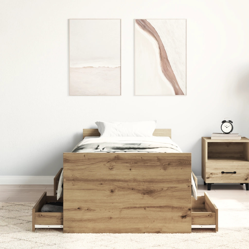 Letto di senza Materasso Quercia Artigianale 75x190 cm Legno Ingegnerizzato