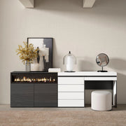 Credenza, 227x35x75cm, Camera da letto, Camino elettrico, Cassettiera, Tavolo da toeletta, Bianco RF3403