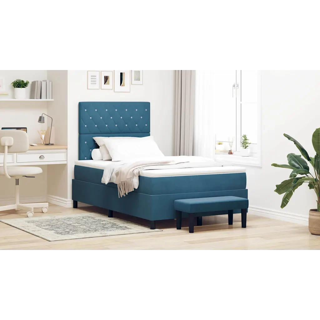 Letto a molle con materasso Blu scuro 120 x 190 cm Velluto 3344436