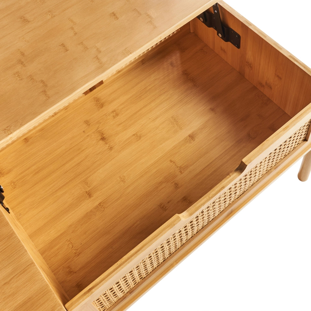 Tavolino da caffè in bambù naturale e rattan 99 x 48 cm con piano d'appoggio per il soggiorno in stile Boho