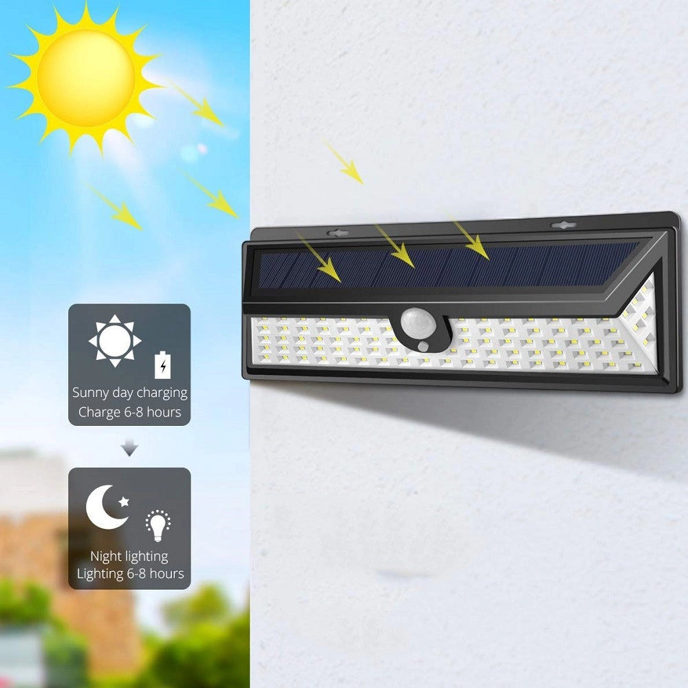 Trade Shop - Faro 190 Led Con Pannello Solare E Sensore Di Movimento Faretto Crepuscolare 30w -