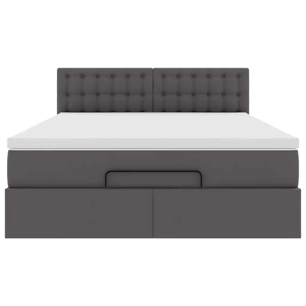 Struttura Letto Pouf con Materasso Grigio 140x200 cm Similpelle