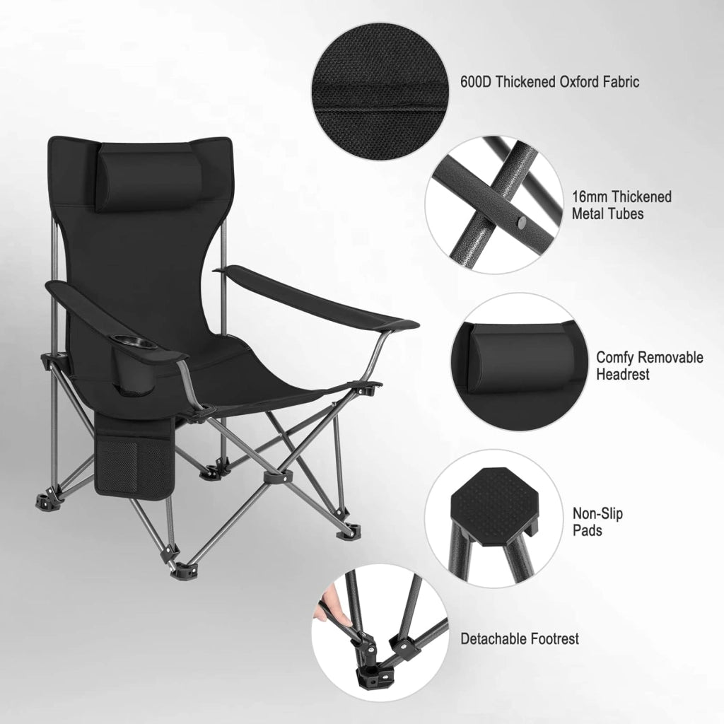 Set di 2 Sedie da Campeggio Sedie Pieghevoli Portatile Leggero, Sedia Pieghevole per esterni per Giardino, Pesca, Picnic, Nero