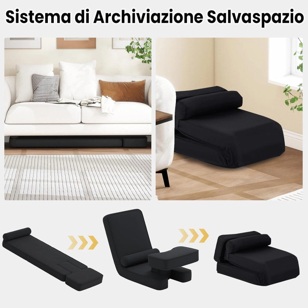 Sedia da Terra Pieghevole, Poltrona Relax Imbottita con Schienale e Poggiapiedi Regolabili, Sedia da Pavimento con Tavolino e Cuscino, per Soggiorno e Camera da Letto
