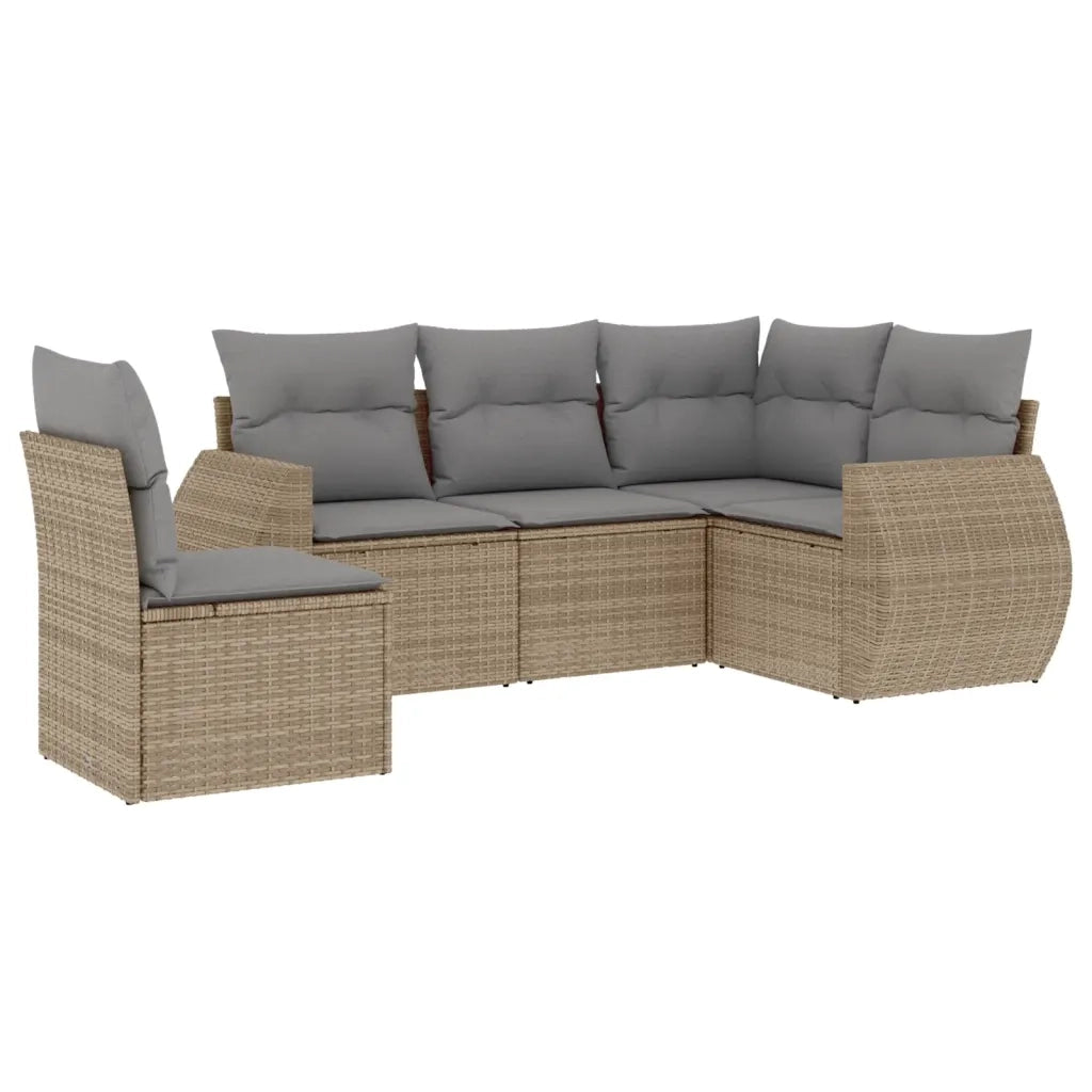 Set Divano da Giardino 5 pz con Cuscini Beige in Polyrattan 3253706