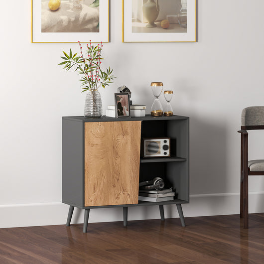 Credenza Moderna Mobile Basso 80x39x76 cm con Armadietto e Vani a Giorno in Legno Grigio Scuro