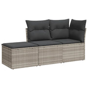 Set Divano da Giardino 3pz | Set Salotto da Giardino con Cuscini Grigio Chiaro Polyrattan
