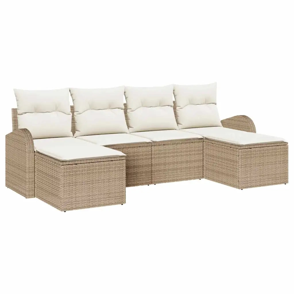 Set Divano da Giardino 6 pcs Beige Rattan in Polipropilene