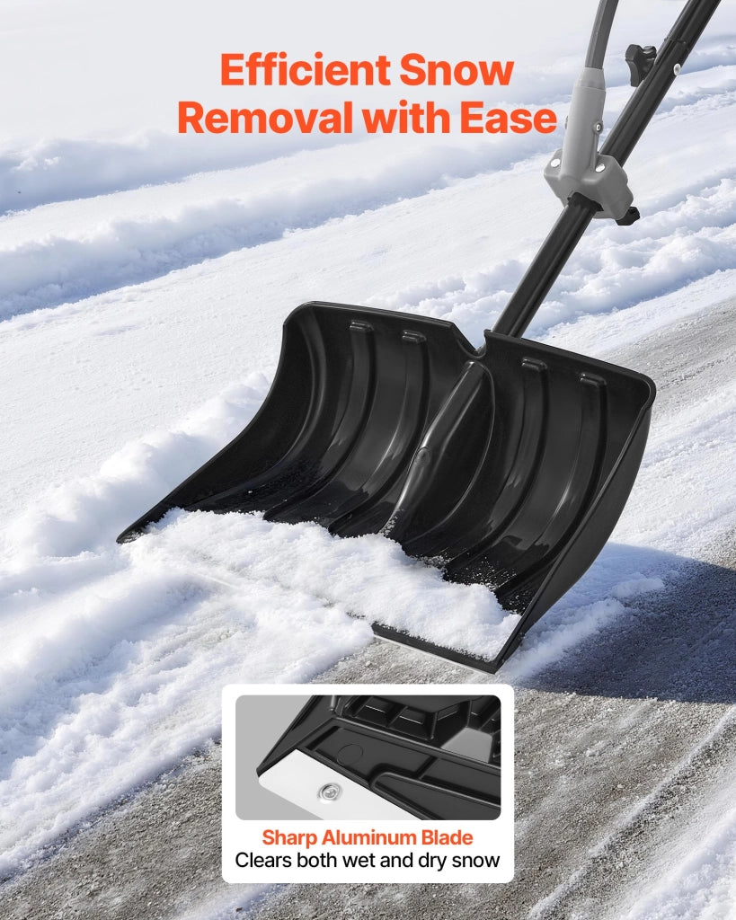 Pala da Neve 45,5 cm H458 in Plastica Nera con Manico in Acciaio a D Ergonomico Antiscivolo Leggera per Giardino Vialetto Casa