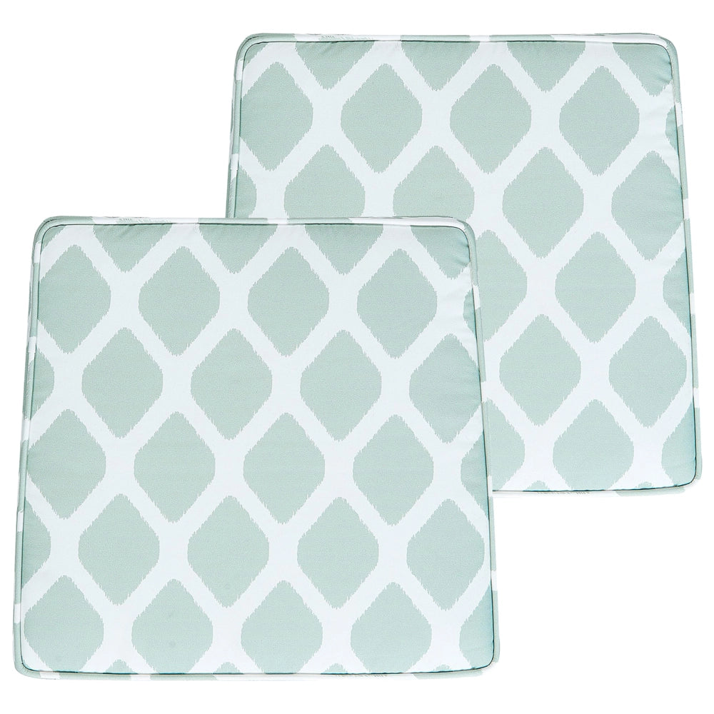 Set di 2 cuscini per sedia da giardino verde menta e bianco 37 x 34 cm motivo a strisce per esterno legami resistenti ai raggi UV