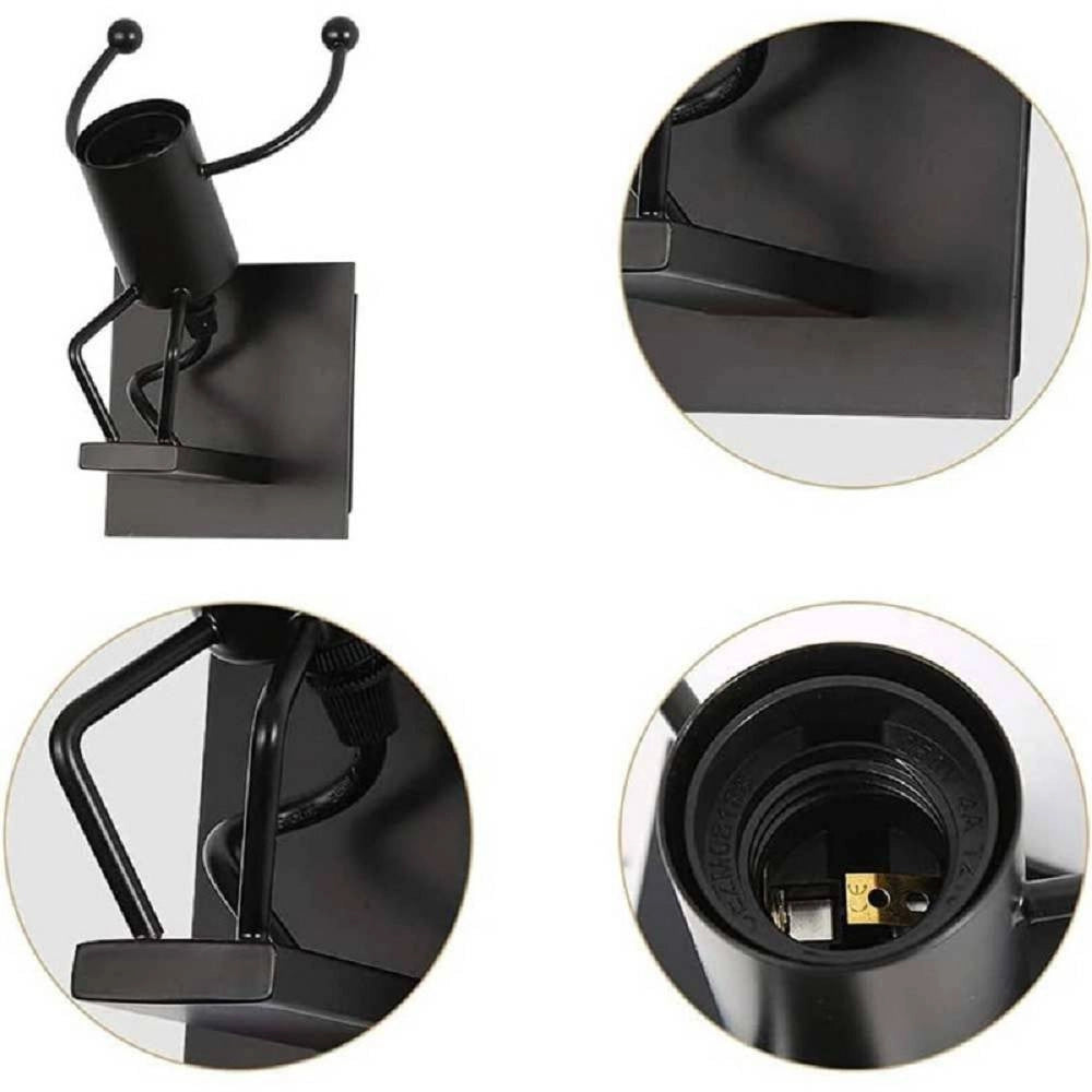 Trade Shop - Applique Da Parete Decorativo Forma Omino Che Salta In Metallo Attacco E27 Aq50 - Nero