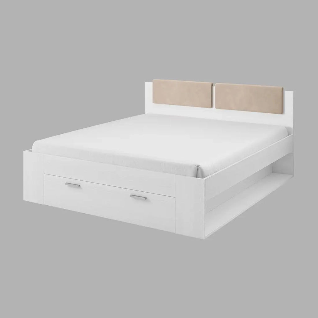Letto adulto 180x200 con cassetti integrati - Collezione FLOYD. Colore bianco effetto legno.