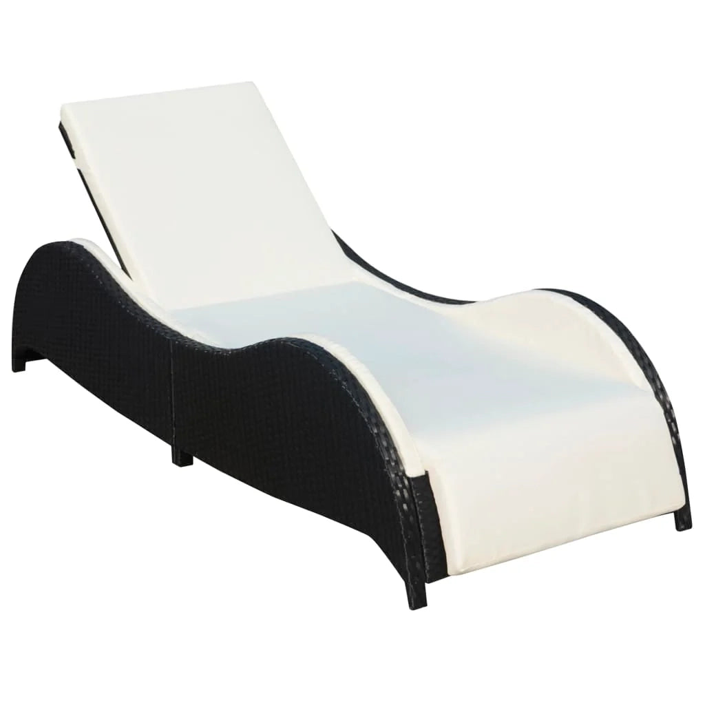 Lettino prendisole sedia a sdraio lettino prendisole letto da giardino mobili da esterno per patio con cuscino resina intrecciata nera 02_0012526