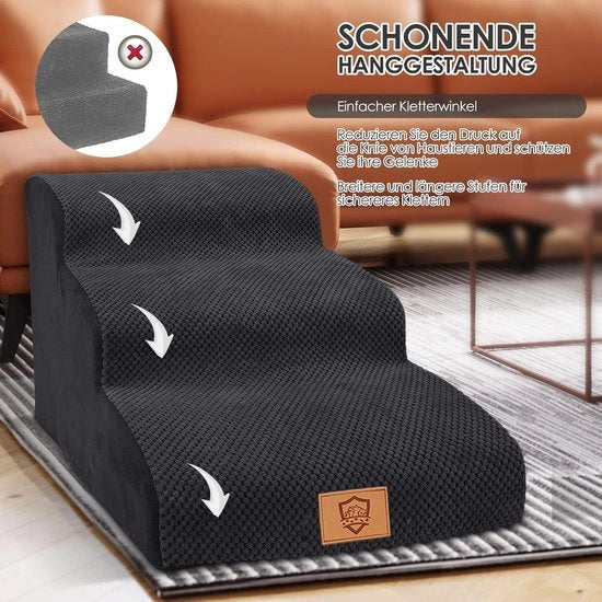 Scale a 3 Livelli Portatile con Gradini Antiscivolo per Cani con Copertura Rimovibile Lavabile - Nero, Carico fino a 23 kg
