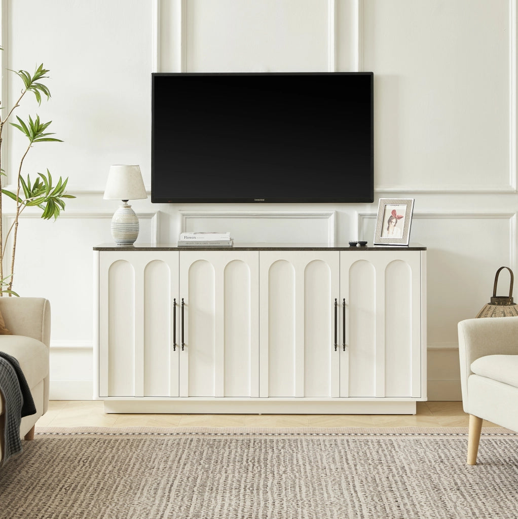 Sideboard con 4 porte, chiusura ammortizzata e fissaggio anticaduta, 160 cm, bianco e nero