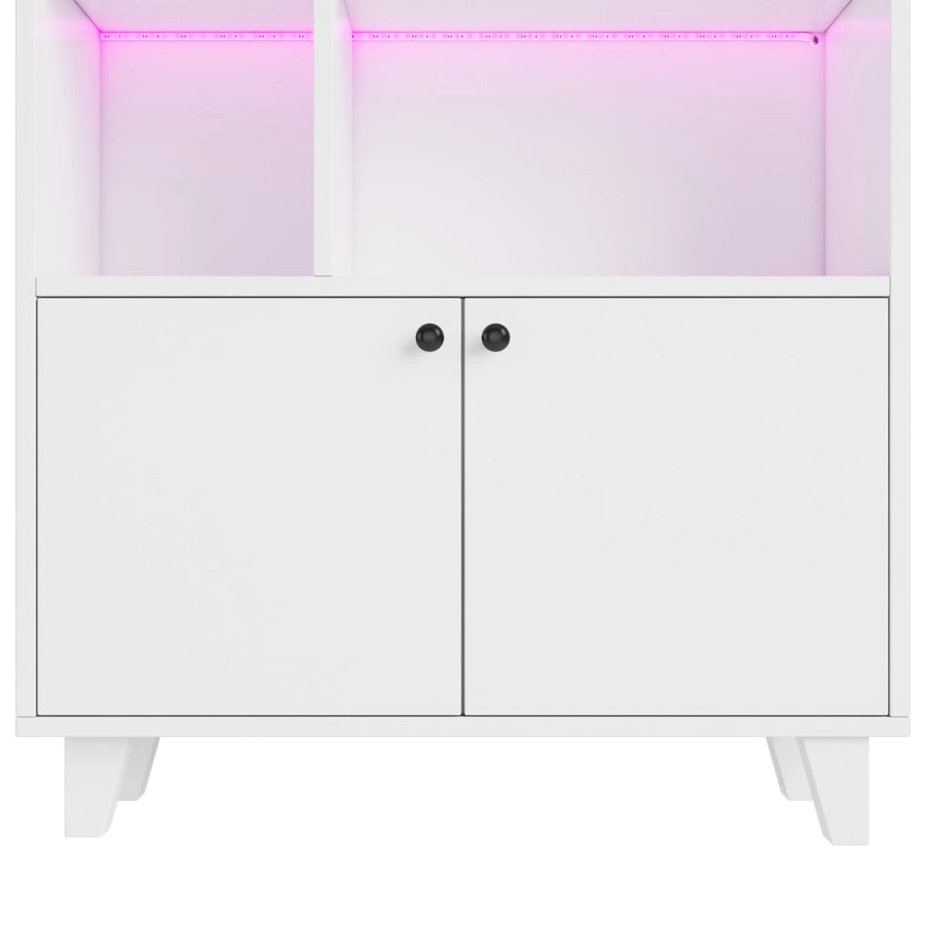 Libreria 80x30x173 cm in MDF bianco， LED via app， 2 ante