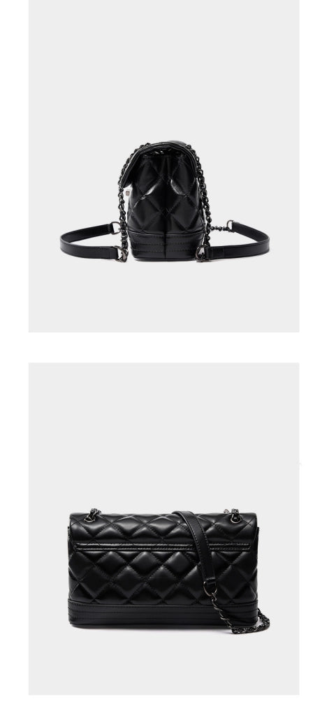 Borsa piccola quadrata in vera pelle nera