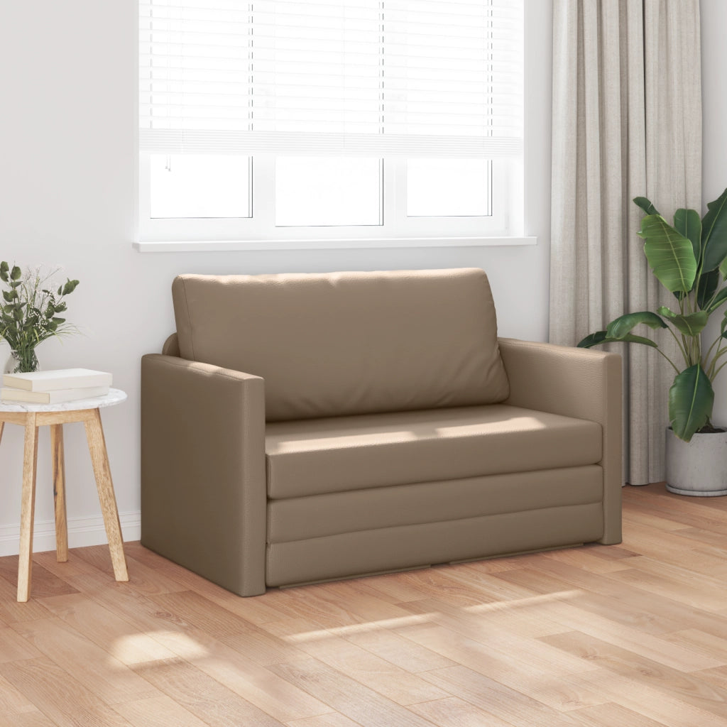 Divano Letto a Pavimento 2-in-1 Cappuccino 124x71x78 cm Pelle Sintetica