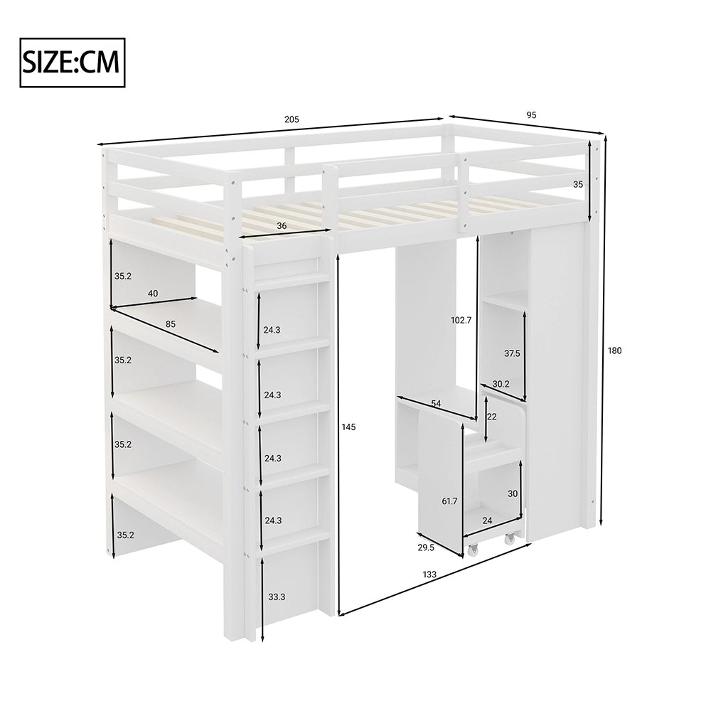 Letto a castello bambini - Xylo - 90x200 cm scaffali bianco