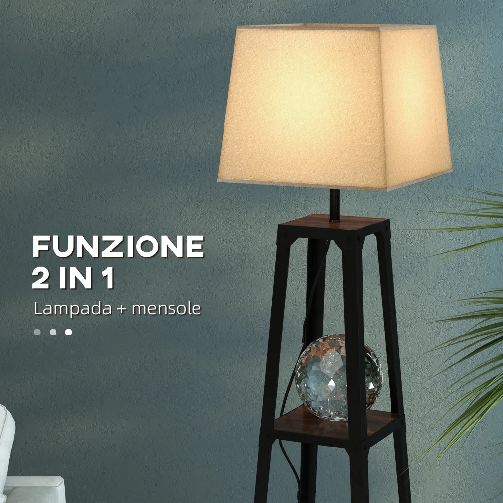 Lampada da Terra a 3 Ripiani ¨C zephmum ¨C Nero e Beige, Metallo e MDF, ?42x166 cm